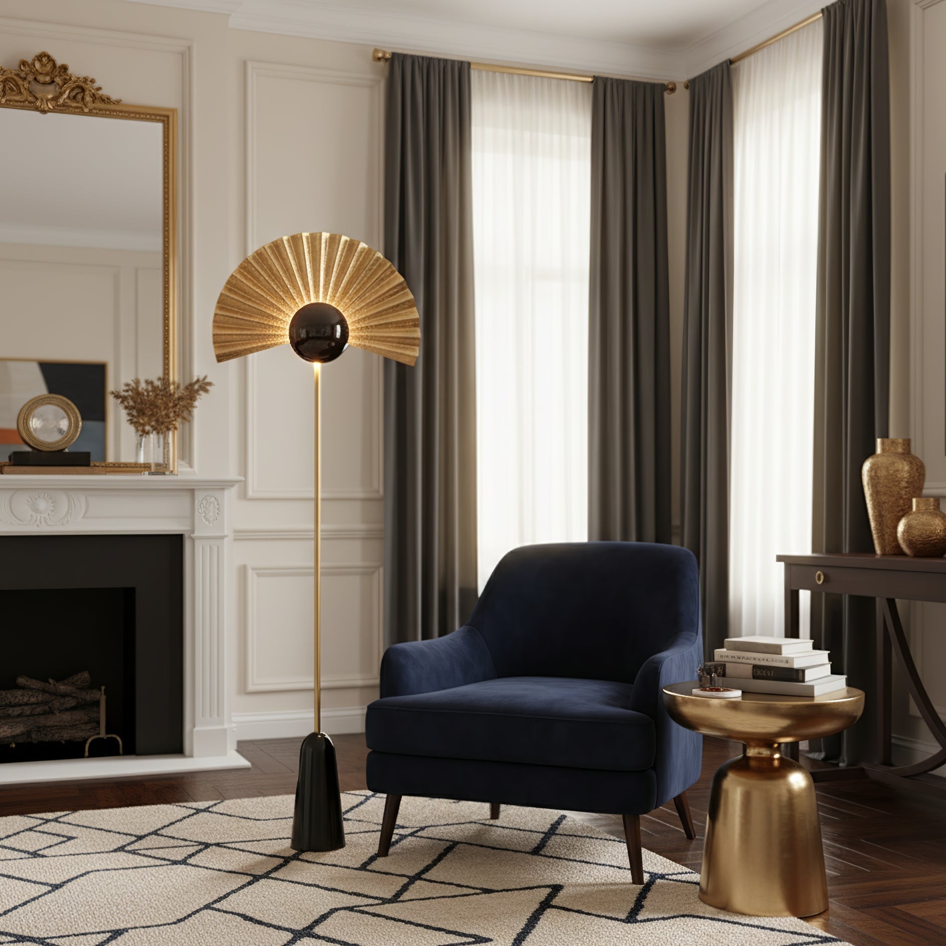 Gilded Fan Floor Light, Floor Lamp, detail 2
