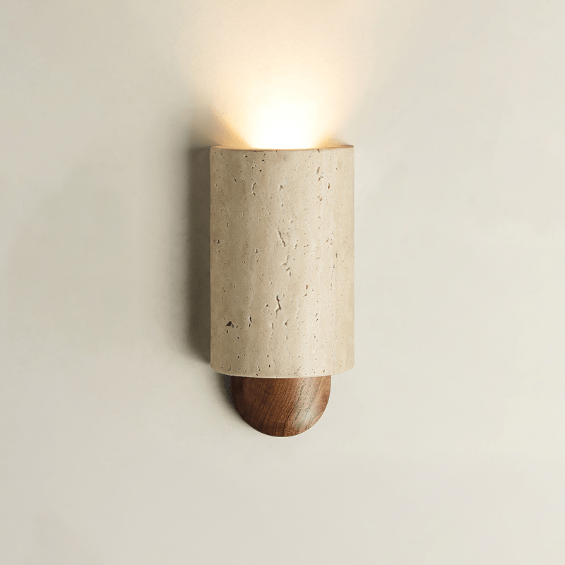 Travertine Cylinder Cap Wall Light - Dia 10cm x H 20cm Metal, Hardwired Wall Sconce, detail 12