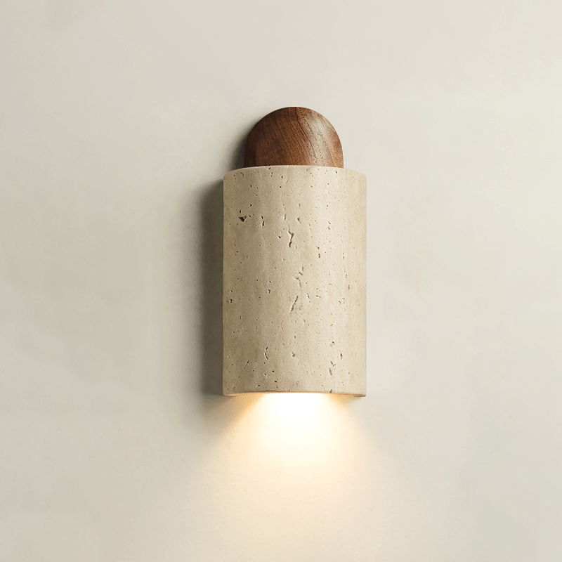 Travertine Cylinder Cap Wall Light - Dia 10cm x H 20cm Metal, Hardwired Wall Sconce, detail 13