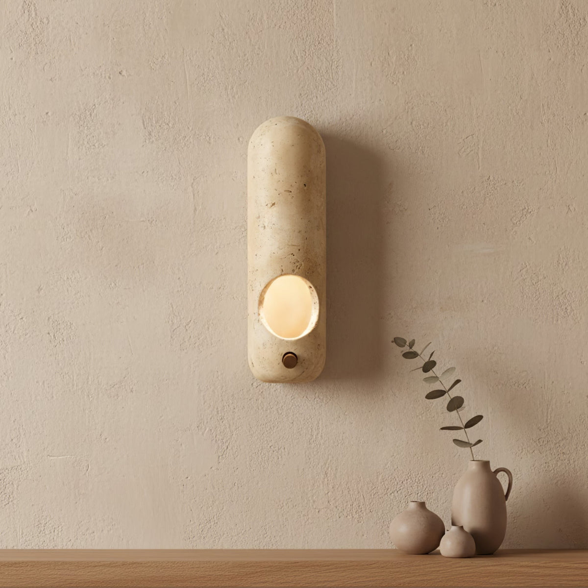 Travertine Oval Wall Light - Dia 9cm x H 30cm Metal, Hardwired Wall Sconce, detail 2