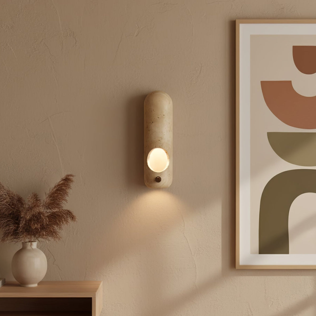 Travertine Oval Wall Light - Dia 9cm x H 30cm Metal, Hardwired Wall Sconce, detail 4