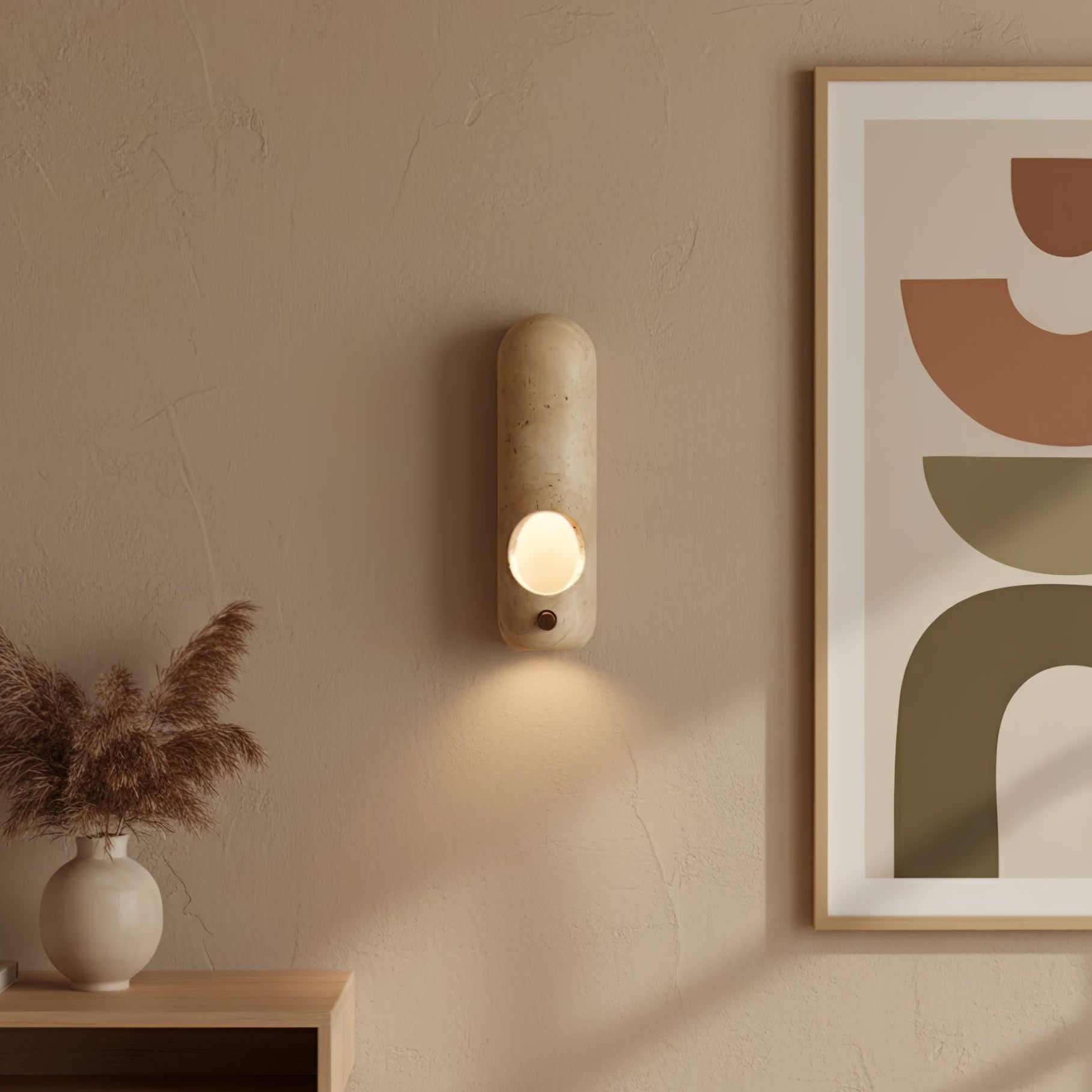 Travertine Oval Wall Light - Dia 9cm x H 30cm Metal, Hardwired Wall Sconce, detail 4