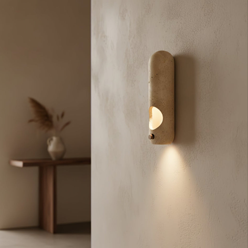 Travertine Oval Wall Light - Dia 9cm x H 30cm Metal, Hardwired Wall Sconce, detail 3