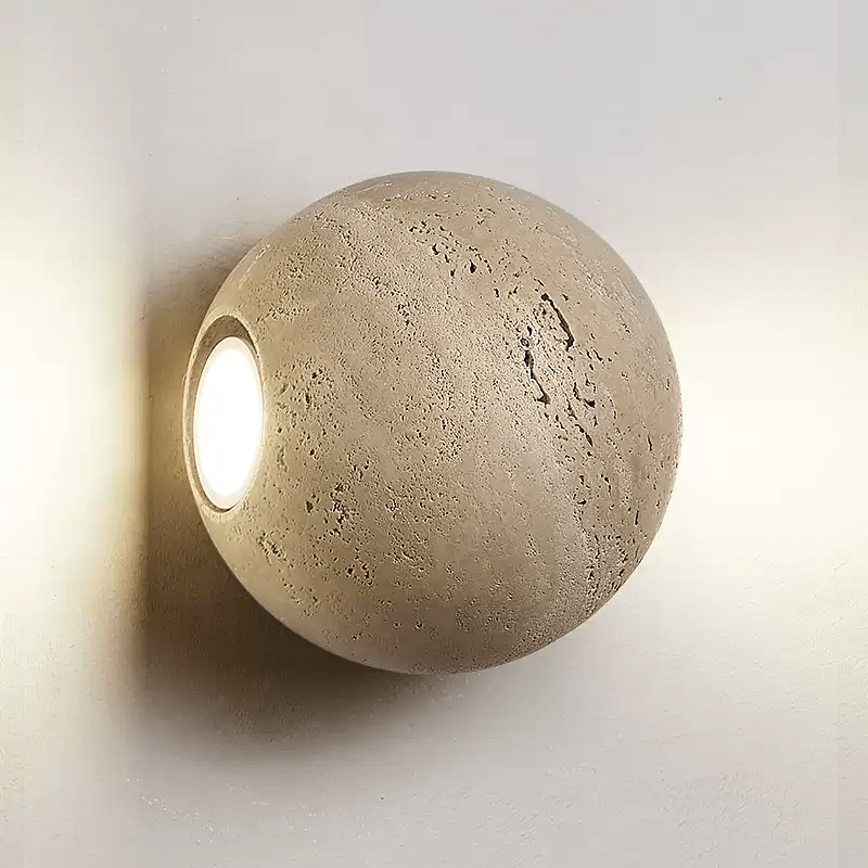 Travertine Globe Wall Light, Hardwired Wall Sconce, detail 9