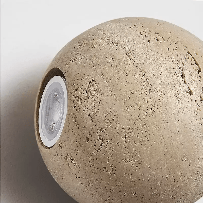 Travertine Globe Wall Light, Hardwired Wall Sconce, detail 11