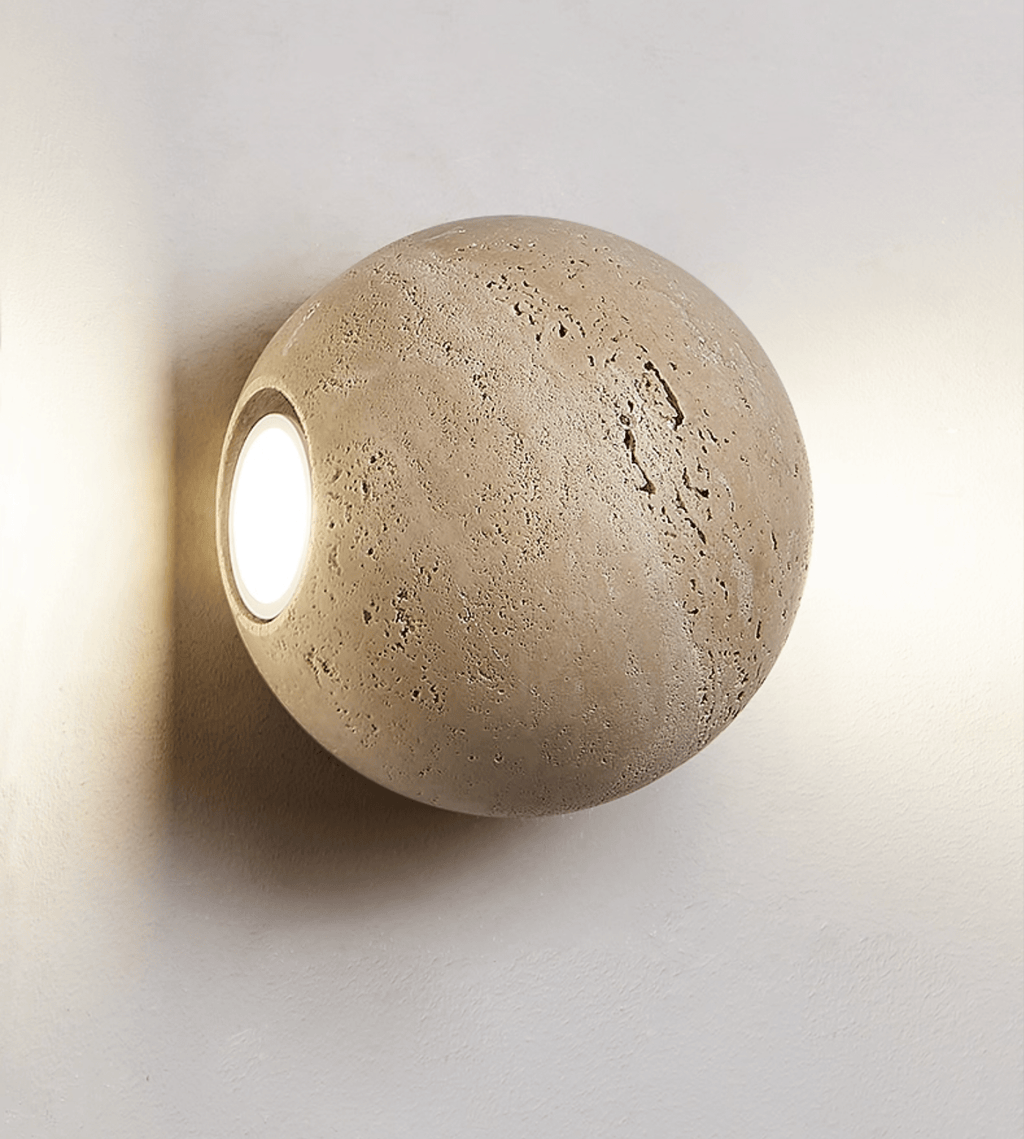 Travertine Globe Wall Light, Hardwired Wall Sconce, detail 12