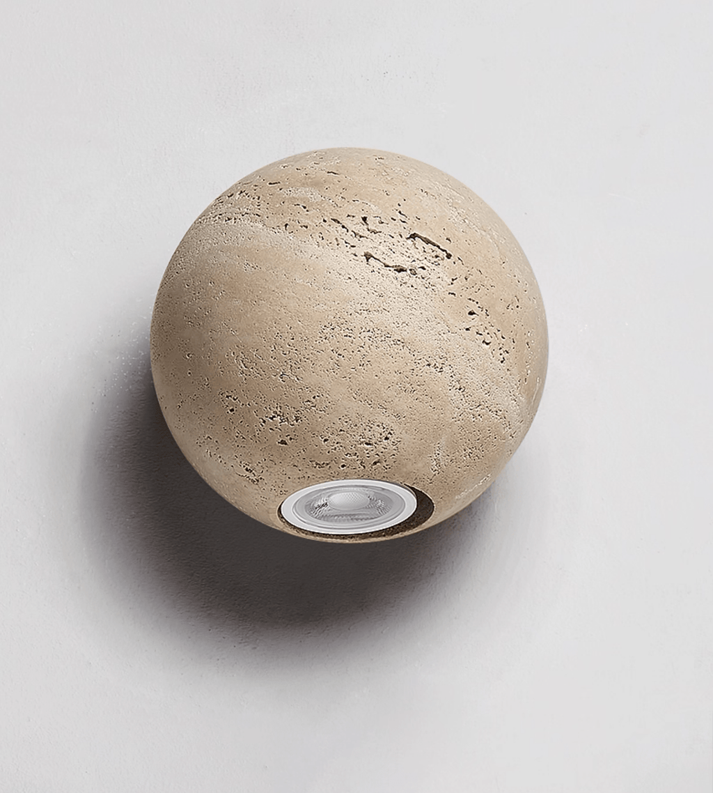 Travertine Globe Wall Light, Hardwired Wall Sconce, detail 13