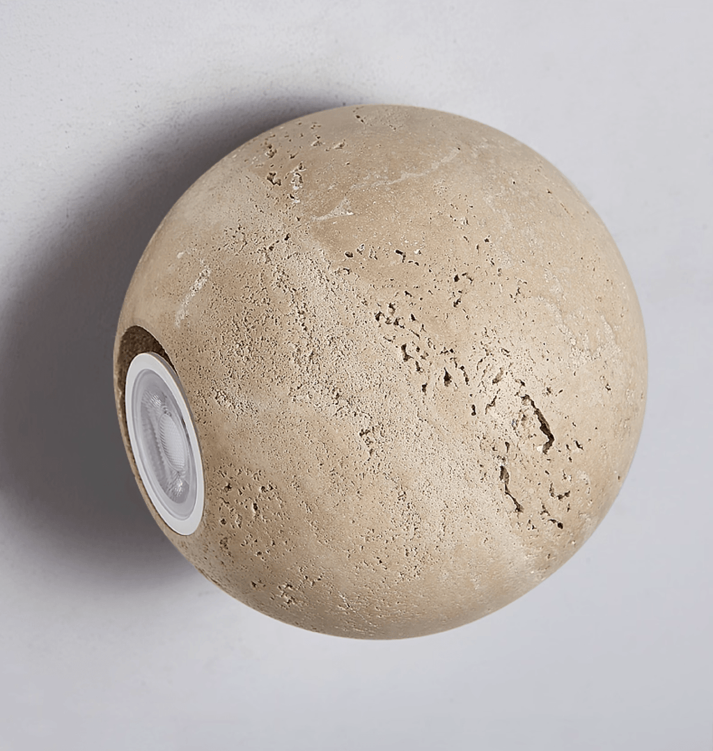 Travertine Globe Wall Light, Hardwired Wall Sconce, detail 15