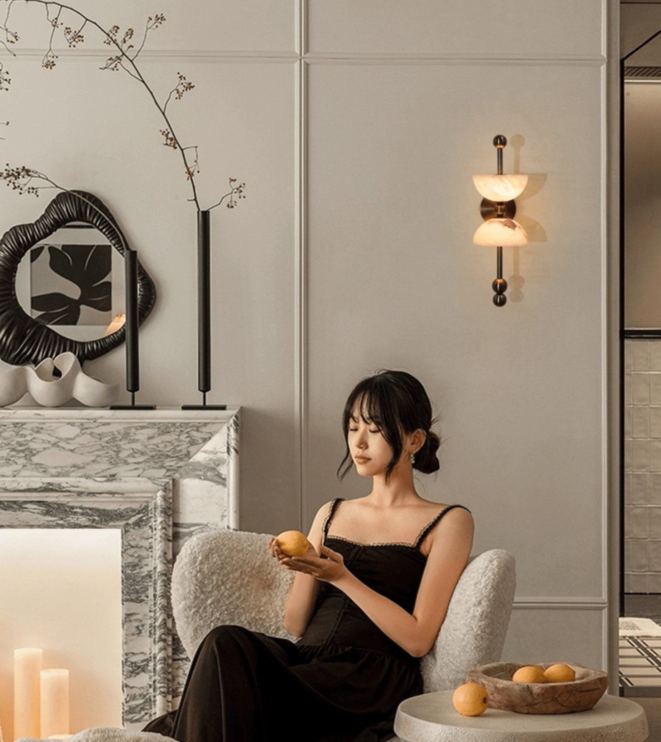 Duo Alabaster Wall Light, Hardwired Wall Sconce, detail 4