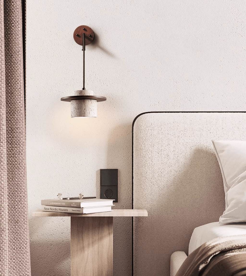 Cylindrical Stone Wall Light, Hardwired Wall Sconce, detail 11