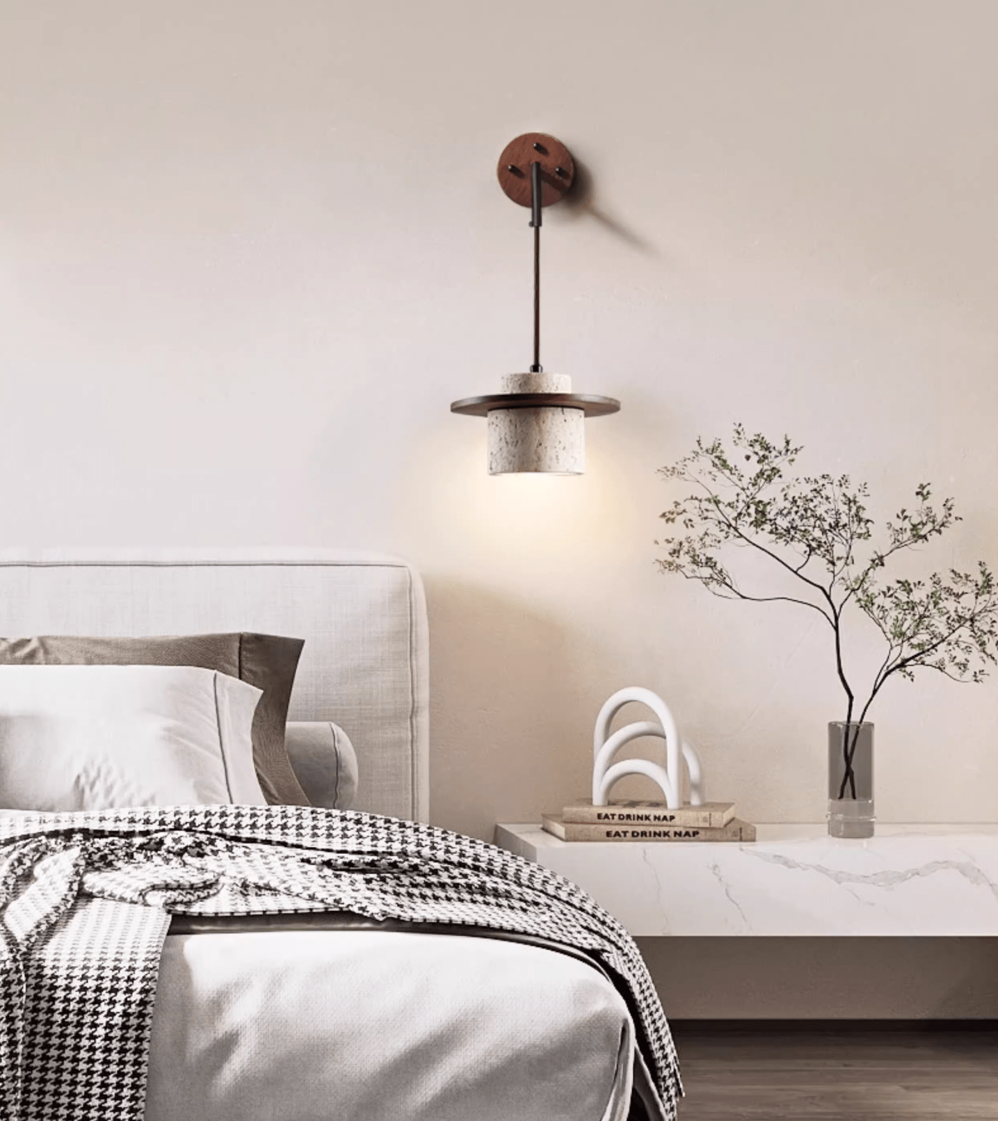Cylindrical Stone Wall Light, Hardwired Wall Sconce, detail 4