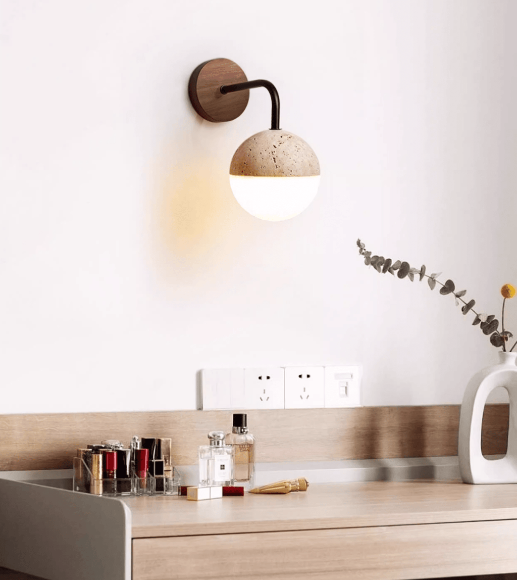 Lunar Stone Orb Wall Light, Hardwired Wall Sconce, detail 2