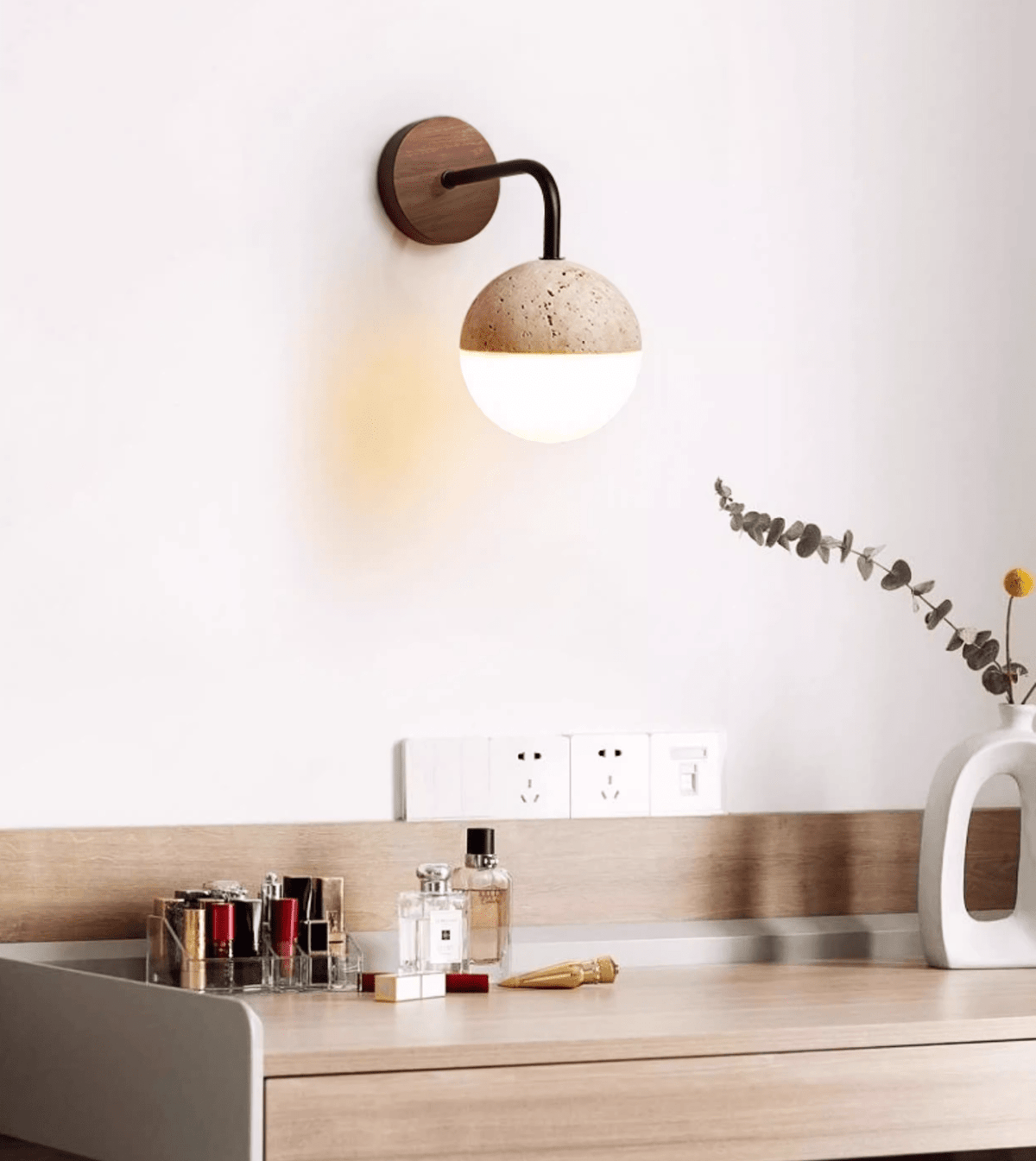 Lunar Stone Orb Wall Light, Hardwired Wall Sconce, detail 2