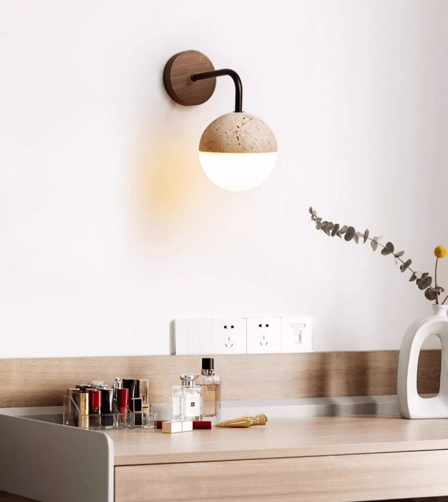 Lunar Stone Orb Wall Light, Hardwired Wall Sconce, detail 2