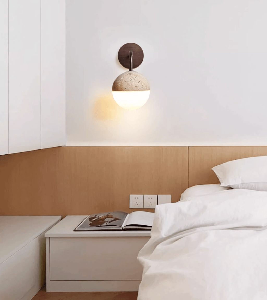 Lunar Stone Orb Wall Light, Hardwired Wall Sconce, detail 3