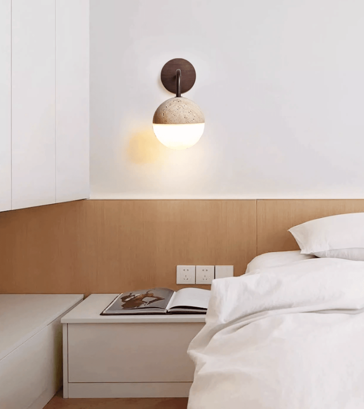 Lunar Stone Orb Wall Light, Hardwired Wall Sconce, detail 3