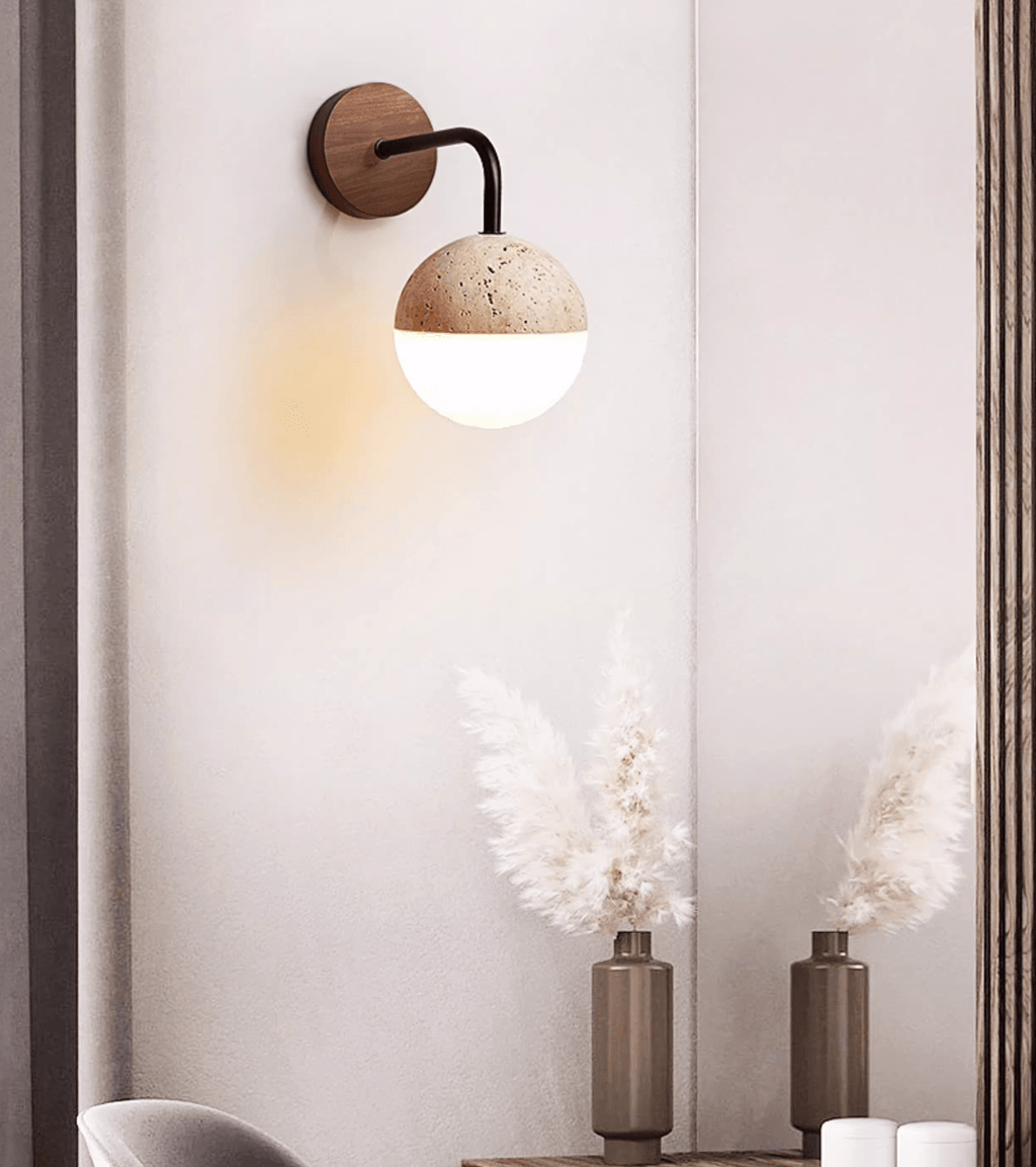 Lunar Stone Orb Wall Light, Hardwired Wall Sconce, detail 4