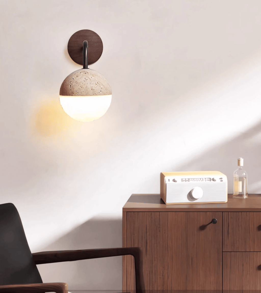 Lunar Stone Orb Wall Light, Hardwired Wall Sconce, detail 5