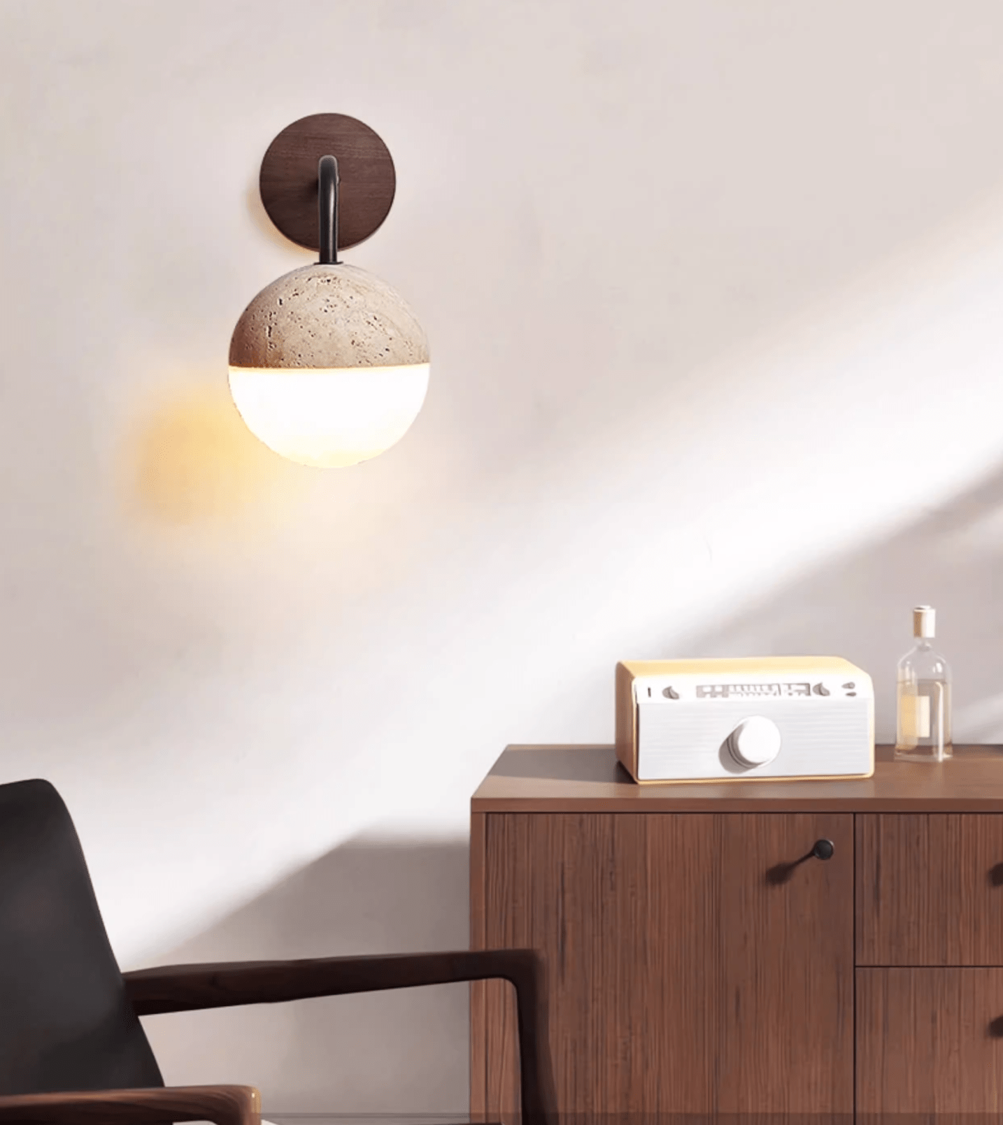 Lunar Stone Orb Wall Light, Hardwired Wall Sconce, detail 5