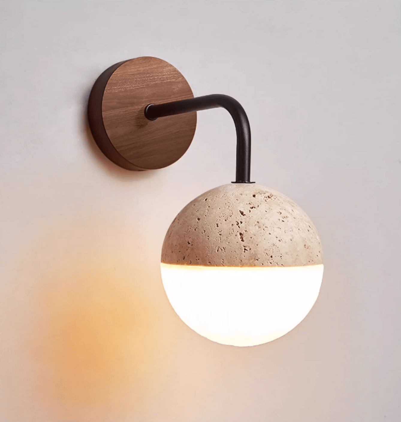Lunar Stone Orb Wall Light, Hardwired Wall Sconce, detail 6