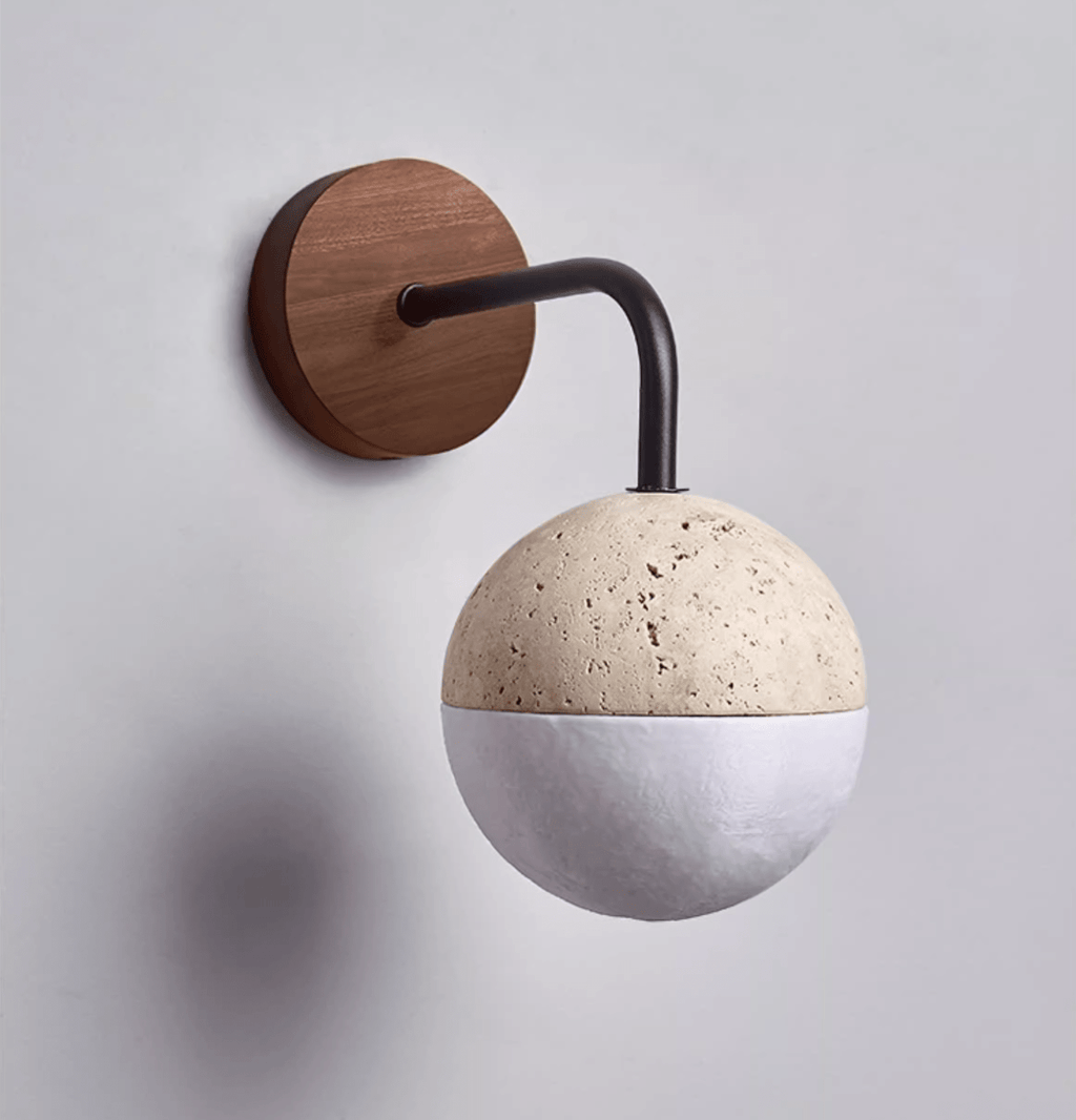 Lunar Stone Orb Wall Light, Hardwired Wall Sconce, detail 7