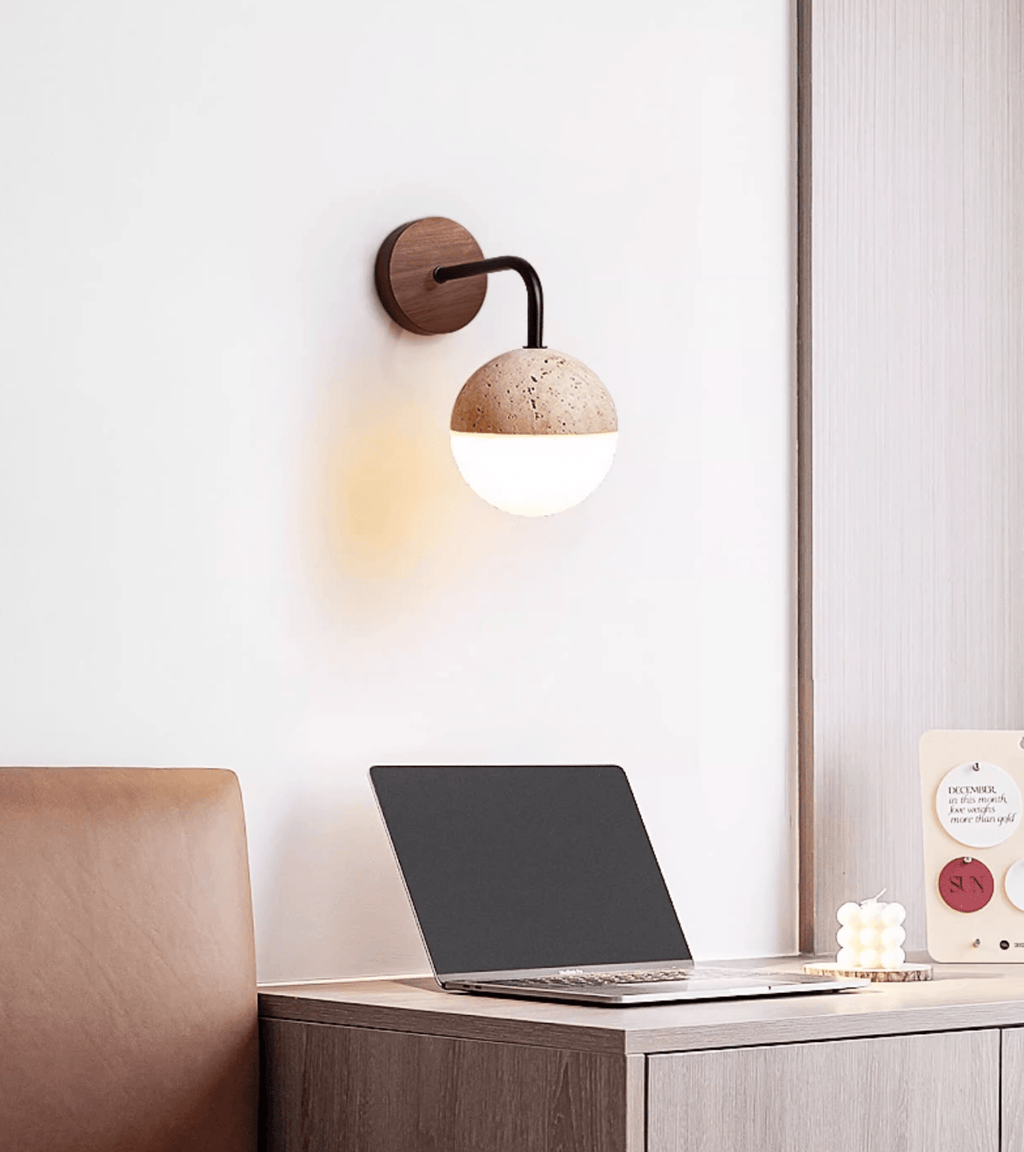 Lunar Stone Orb Wall Light, Hardwired Wall Sconce, detail 8