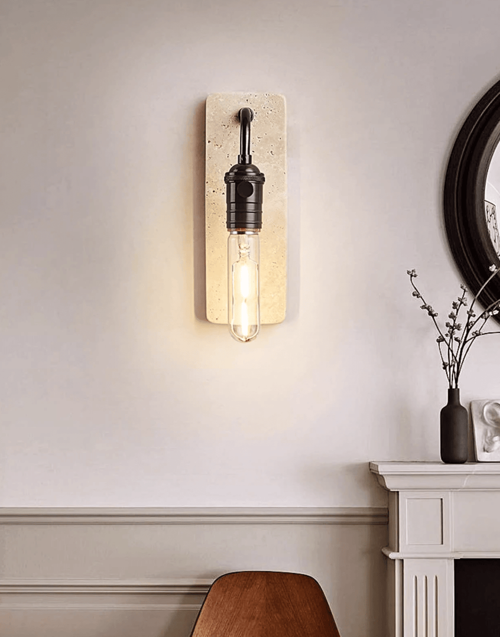 Industrial Stone Wall Light, Hardwired Wall Sconce, detail 5