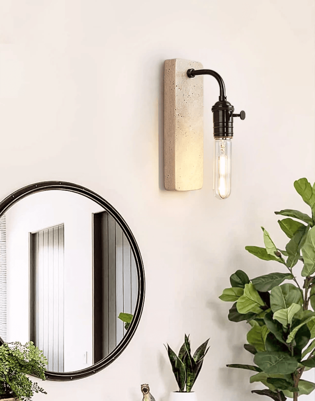 Industrial Stone Wall Light, Hardwired Wall Sconce, detail 9