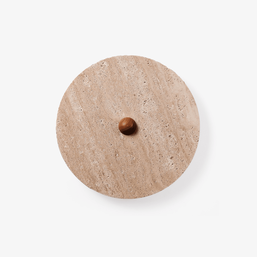 Circular Travertine Disk Wall Light, Hardwired Wall Sconce, Metal, Dia 30cm x H 30cm