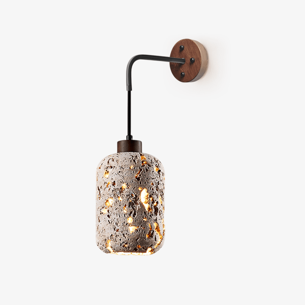 Volcanic Glow Wall Light, Hardwired Wall Sconce, Yellow Travertine, Dia 13cm x H 21cm