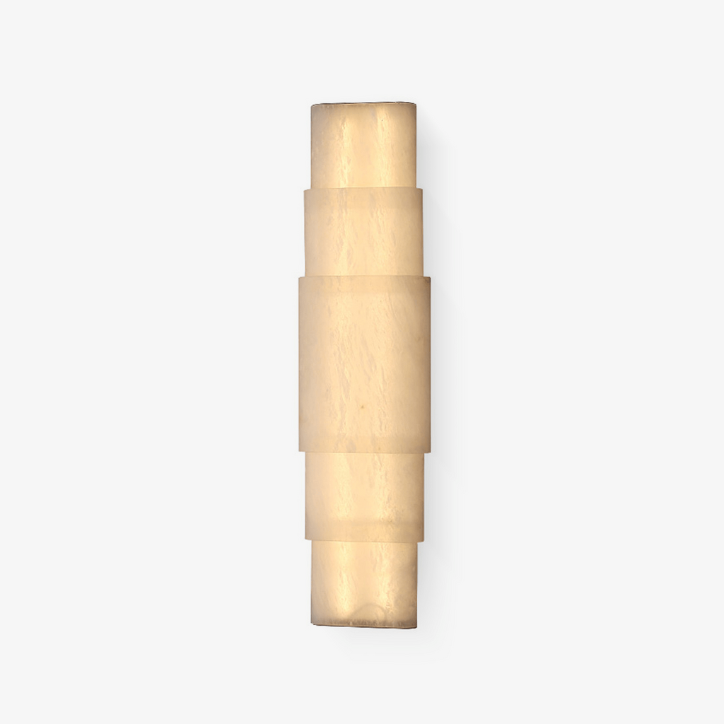 Tiered Alabaster Column Wall Light, Hardwired Wall Sconce, Metal, Dia 17cm x H 62cm