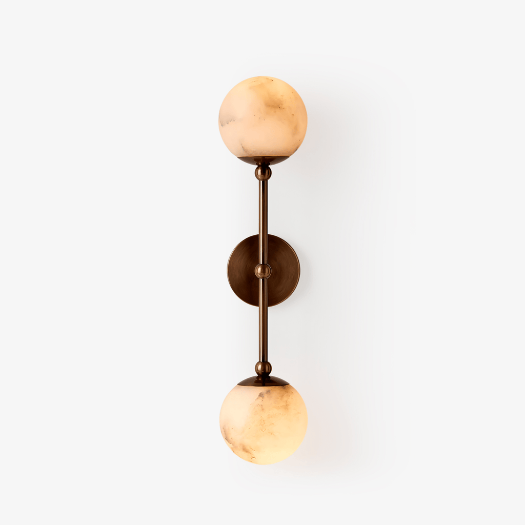 Celestial Double Alabaster Wall Light, Hardwired Wall Sconce, Brass, Dia 12cm x H 12cm