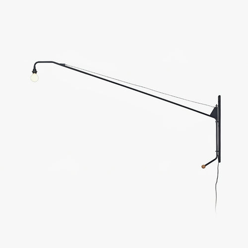 Black Long Arm Wall Light, Plug-In Wall Sconce, Metal, L 203cm x H 109cm