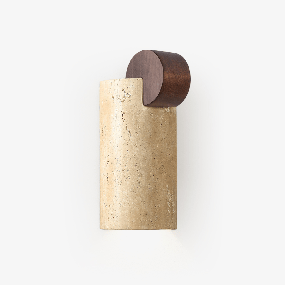 Solenne Curve Wall Light, Hardwired Wall Sconce, Travertine, Dia 8.5cm x 19.5cm