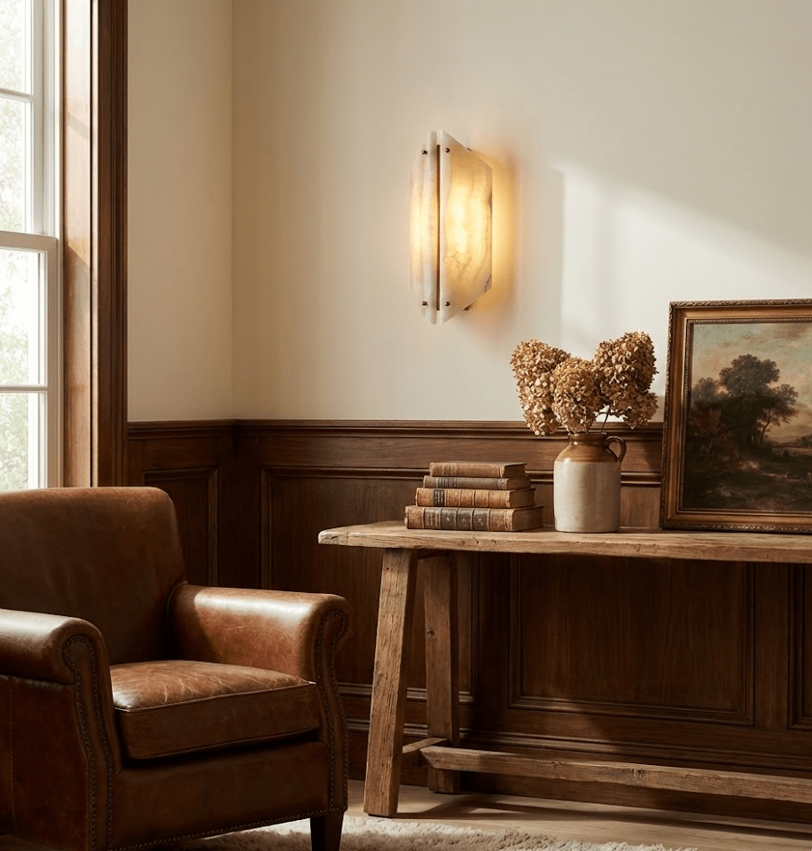 Onyxa Crest Alabaster Wall Light, Hardwired Wall Sconce, detail 2