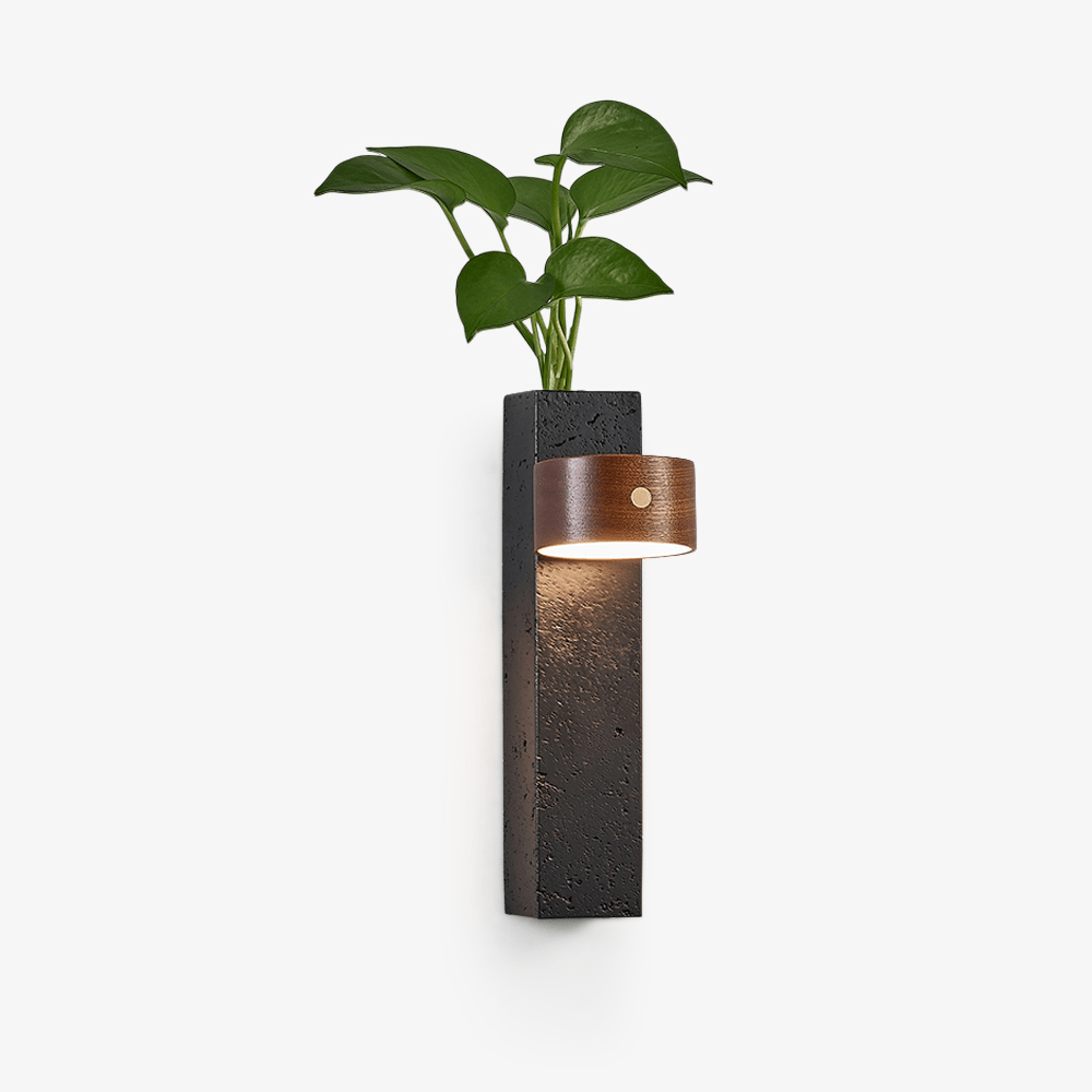 Verde Beam Rechargeable Wall Light, Bedroom Wall Sconce, Black Travertine, Dia 7cm x H 23cm