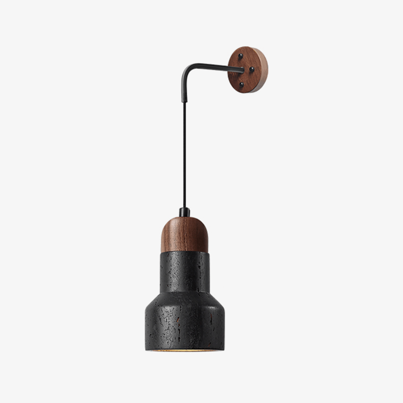 Vulkan Drop Wall Light, Hardwired Wall Sconce, Black Travertine, Dia 10cm x H 16cm