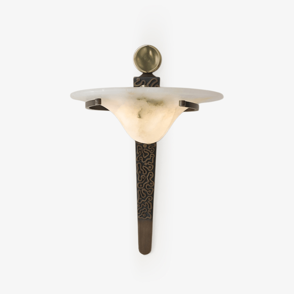 Aurelian Crest Alabaster Wall Light, Hardwired Wall Sconce, Metal, Dia 25cm x H 40cm