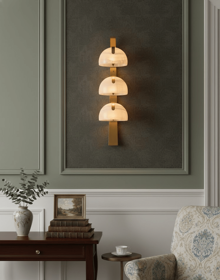 Orvyn Alabaster Wall Light - Dia 15cm x H 70cm Metal, Hardwired Wall Sconce, detail 2