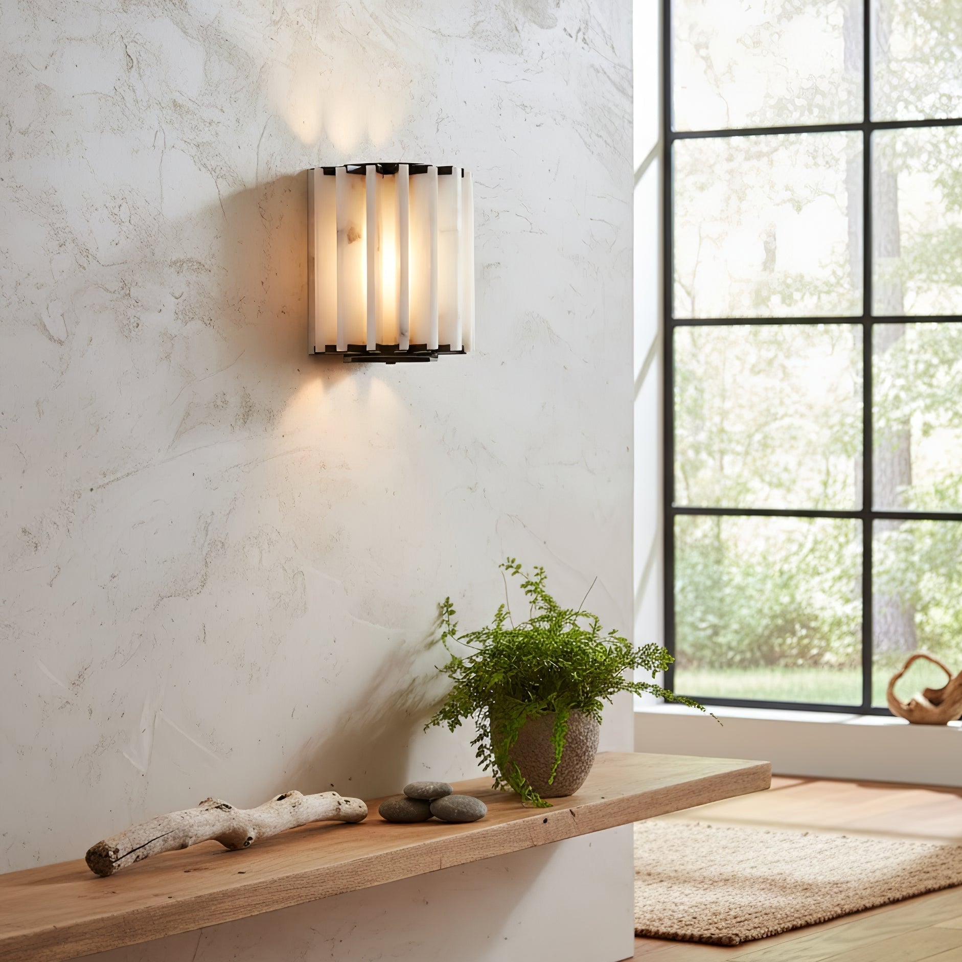 Altrix Alabaster Wall Light - Dia 25cm x H 18cm Metal, Hardwired Wall Sconce, detail 6