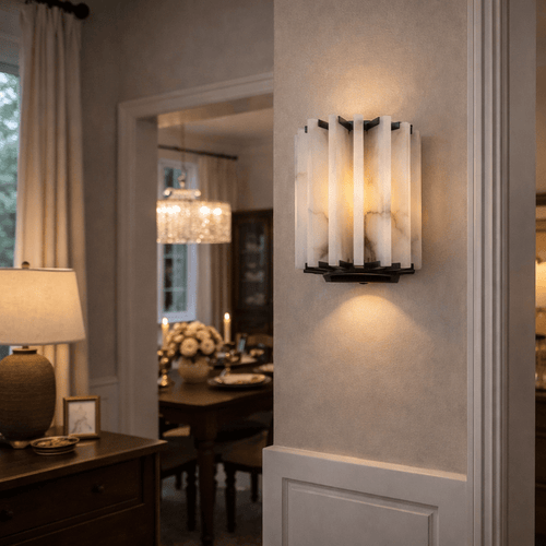 Altrix Alabaster Wall Light - Dia 25cm x H 18cm Metal, Hardwired Wall Sconce, detail 2