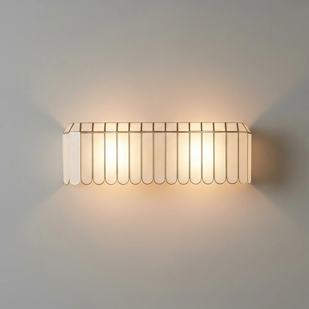 Aurelia Capiz Wall Light, Hardwired Wall Sconce, Metal, L 26″ x W 5.5″ x H 7.9″