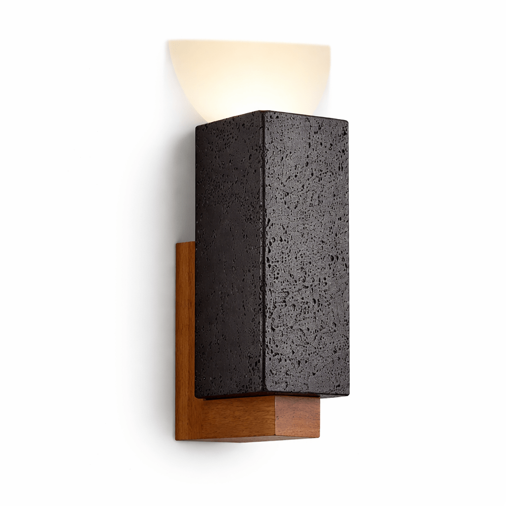 Obsidian Glow Wall Light, Hardwired Wall Sconce, Black Travertine, Model A: Dia 10cm x H 29cm