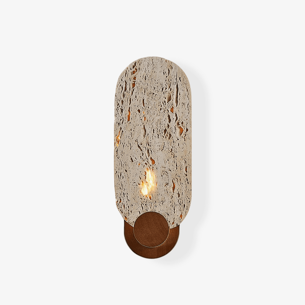 Vesper Travertine Wall Light, Hardwired Wall Sconce, Metal, Dia 11cm x H 28.5cm