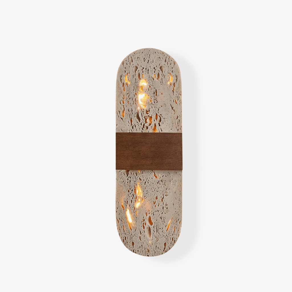 Solis Travertine Wall Light, Hardwired Wall Sconce, Metal, Dia 10cm x H 32cm