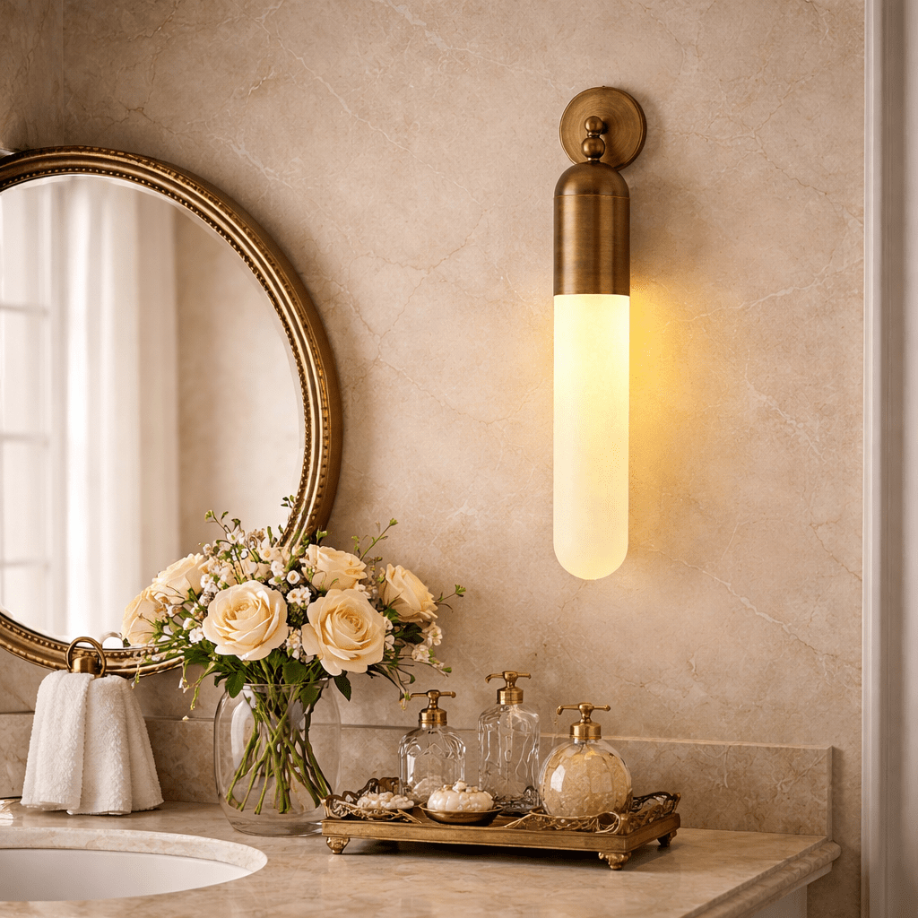 Alabaster Sculpted Tube Wall Light, Hardwired Wall Sconce, detail 4