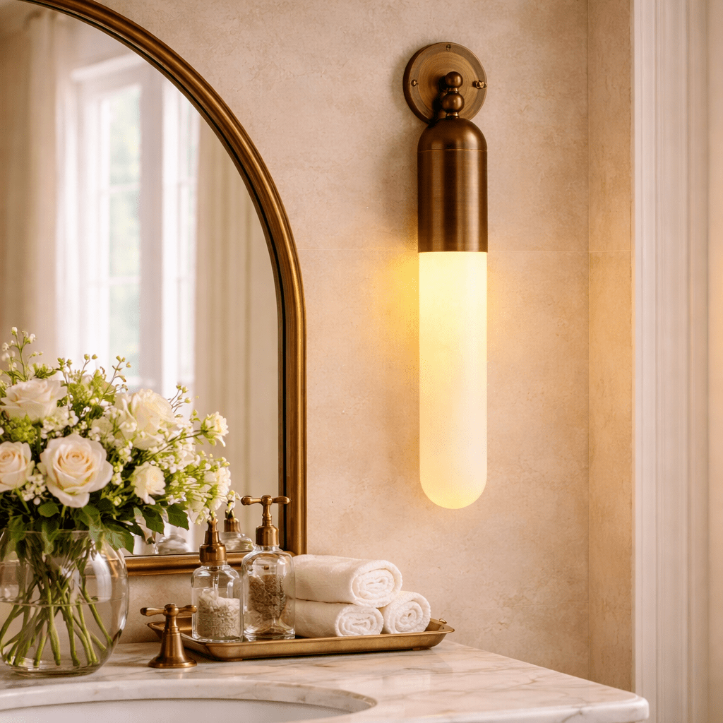 Alabaster Sculpted Tube Wall Light, Hardwired Wall Sconce, detail 6