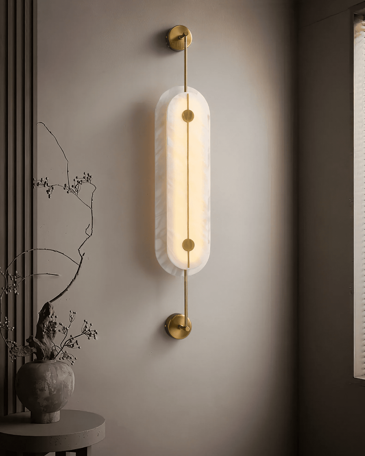 Solvane Alabaster Wall Light - Dia 18cm x H 80cm Metal, Hardwired Wall Sconce, detail 14