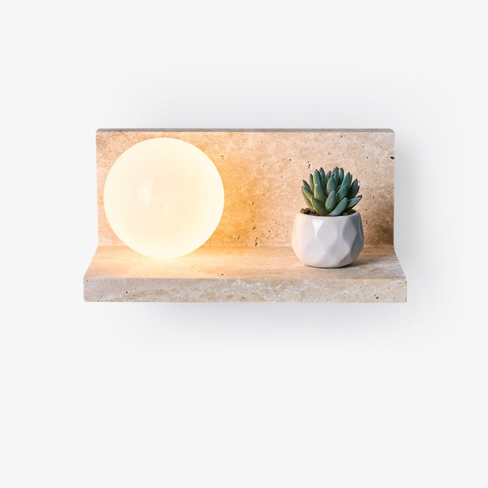 Shelf Travertine Wall Light, Hardwired Wall Sconce, Metal, L 28cm x W 16cm x H 13cm