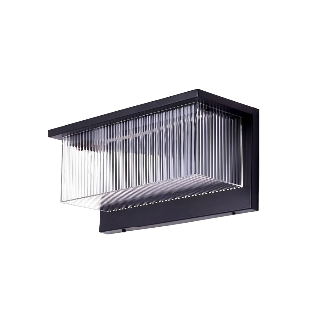 Box Striped Acrylic Shade Waterproof Black Contemporary Solar Wall Fixtures, Hardwired Wall Sconce, detail 7